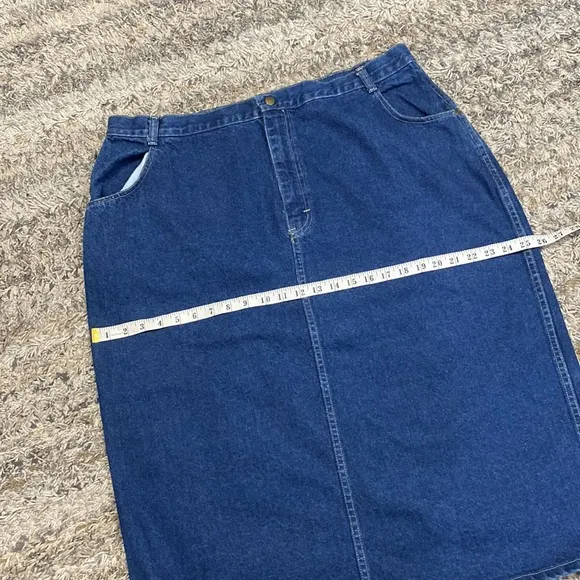 Vintage midi length denim skirt diagonal detail on the back made in USA 18-20