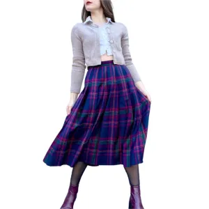 Vintage Pendleton Academia Preppy Librarian High Waist Pleated Plaid Midi Skirt