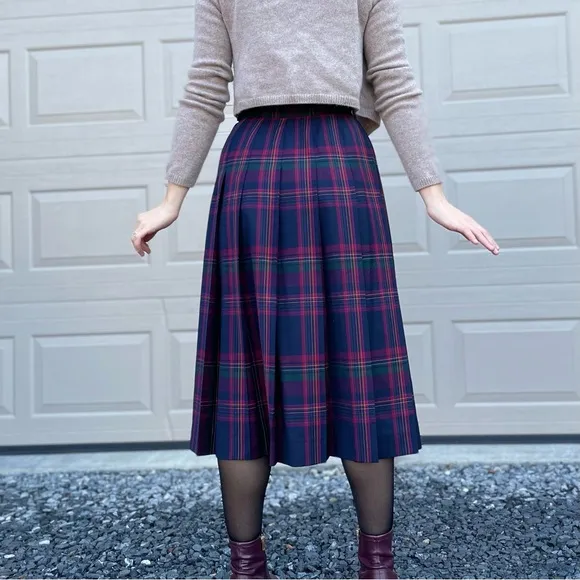 Vintage Pendleton Academia Preppy Librarian High Waist Pleated Plaid Midi Skirt