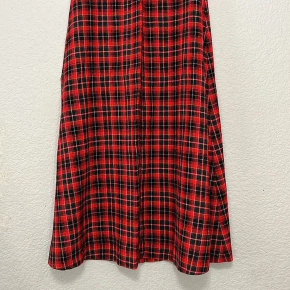 Vintage Red Plaid Tartan Style Print Maxi Skirt