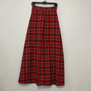 Vintage Red Plaid Tartan Style Print Maxi Skirt