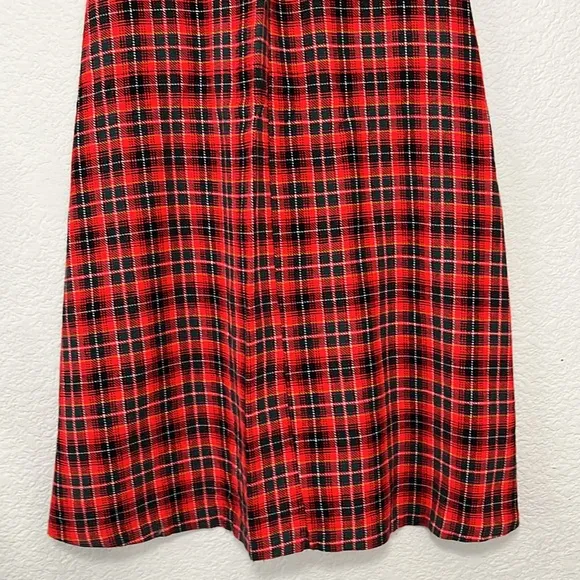 Vintage Red Plaid Tartan Style Print Maxi Skirt