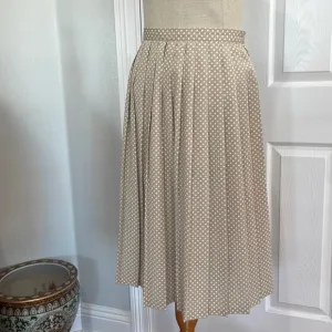 Vintage Russ skirt petite high waist pleats polkadot tan white womens size 6 USA