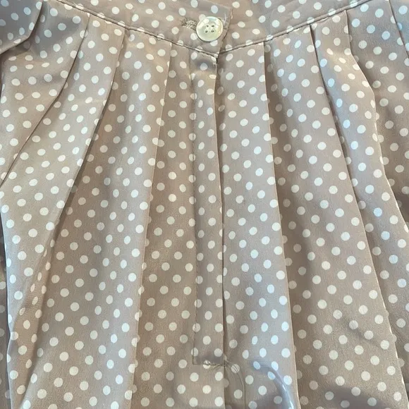 Vintage Russ skirt petite high waist pleats polkadot tan white womens size 6 USA