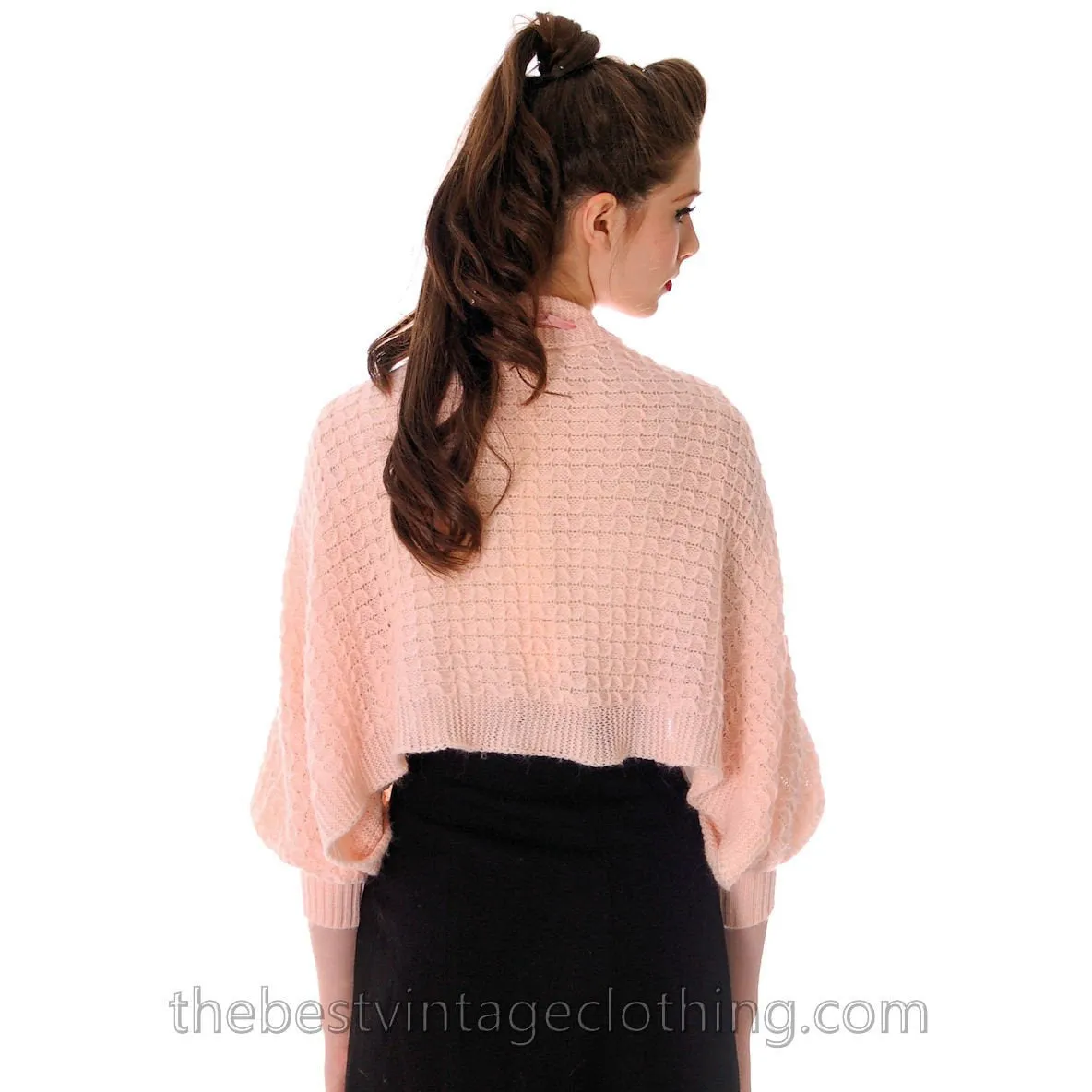 Vintage Sweater Baby Pink Hand Knitted Shrug With Sleeves Unique 1950s One Size Regular