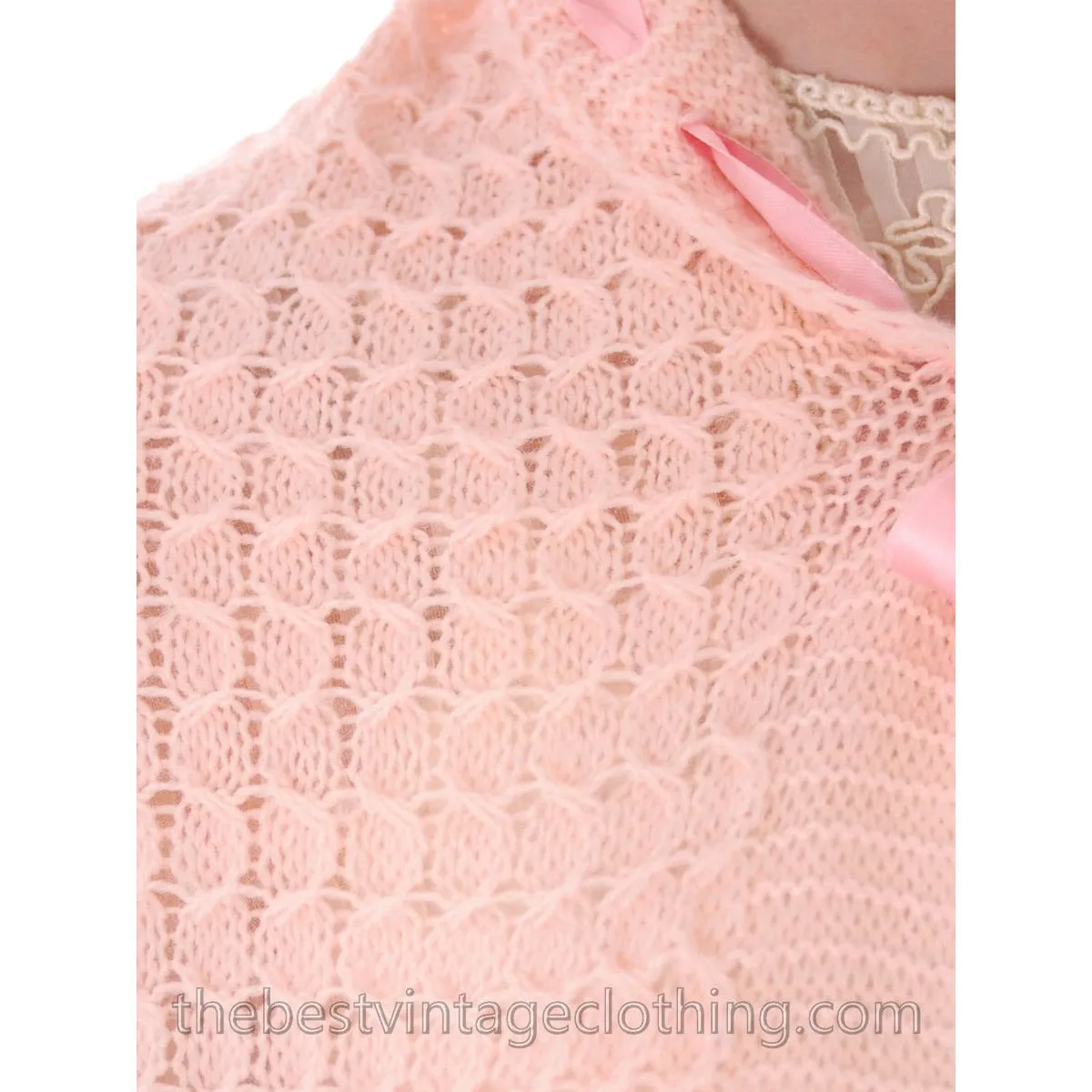 Vintage Sweater Baby Pink Hand Knitted Shrug With Sleeves Unique 1950s One Size Regular