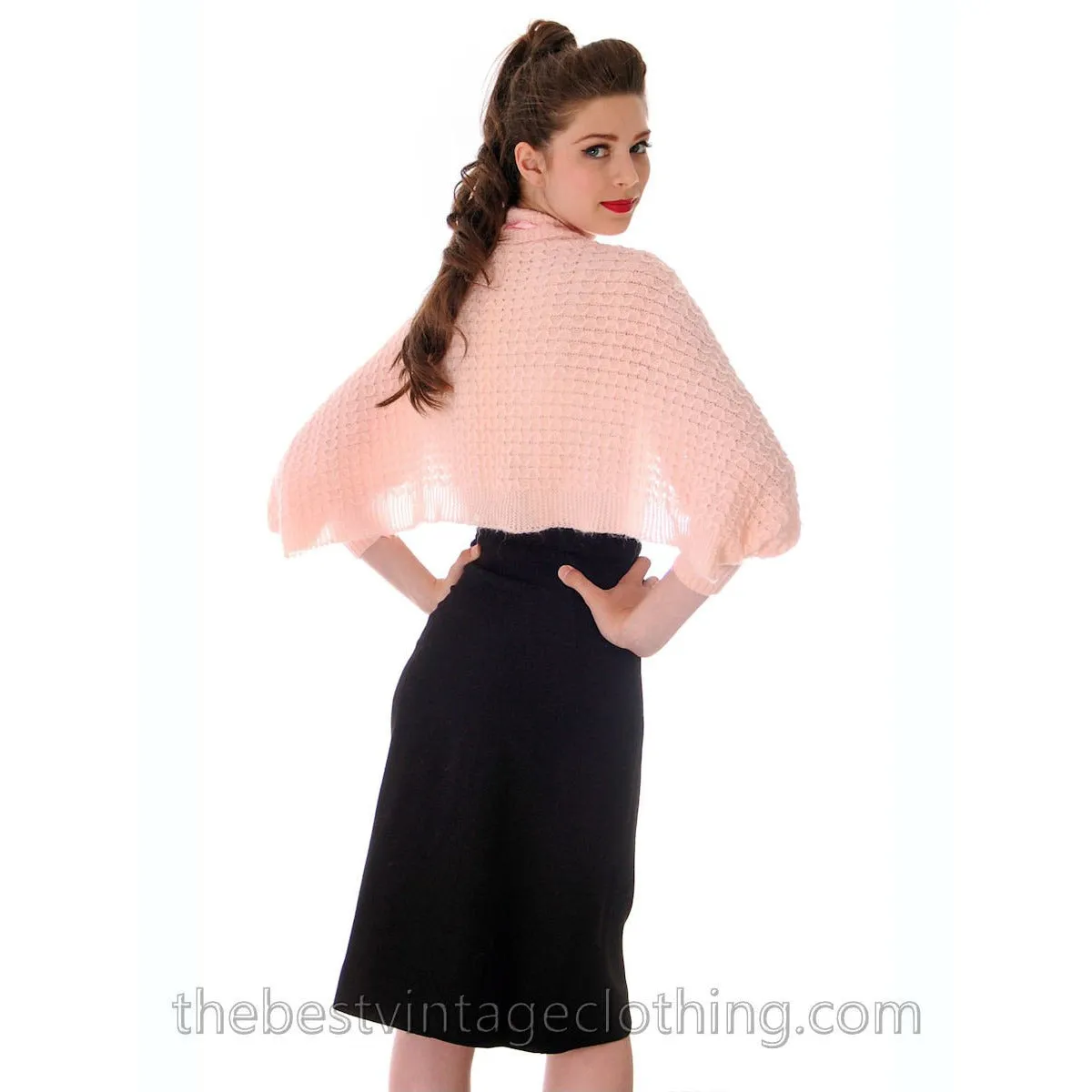 Vintage Sweater Baby Pink Hand Knitted Shrug With Sleeves Unique 1950s One Size Regular