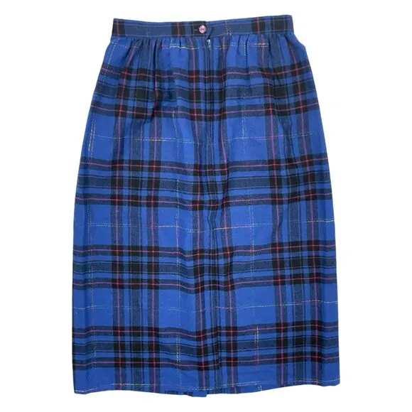 Vintage Tartan Plaid Skirt Size Medium 29&quot; Waist 1970s Wool/Acrylic Blend Midi