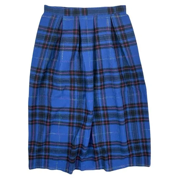 Vintage Tartan Plaid Skirt Size Medium 29&quot; Waist 1970s Wool/Acrylic Blend Midi