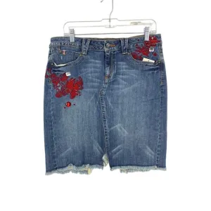 Vintage Y2K Candies Denim Skirt Junior Sz 13 Embroidered Embellished