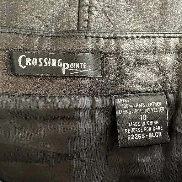 Vintage Y2K Crossing Pointe Black Lambs Leather A-line Skirt