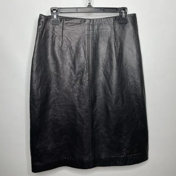 Vintage Y2K Crossing Pointe Black Lambs Leather A-line Skirt