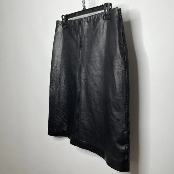 Vintage Y2K Crossing Pointe Black Lambs Leather A-line Skirt