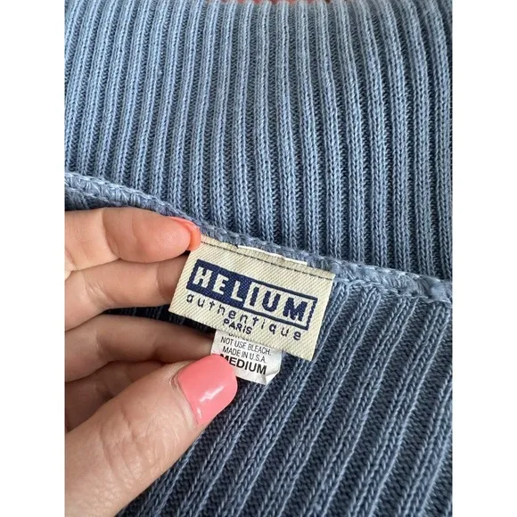 Vintage y2k Size Medium Helium Authentique Paris 100% Acrylic Blue Duster Sweatr
