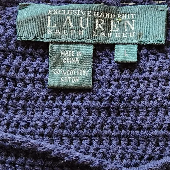 VTG Ralph Lauren Hand Knit Sweater Size L Color Navy