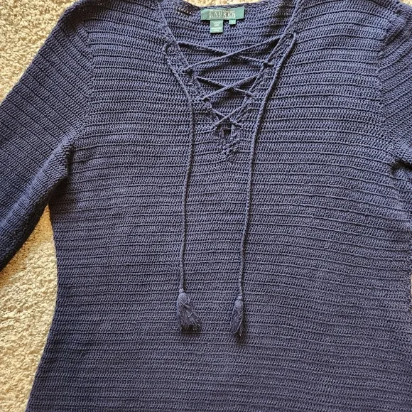 VTG Ralph Lauren Hand Knit Sweater Size L Color Navy