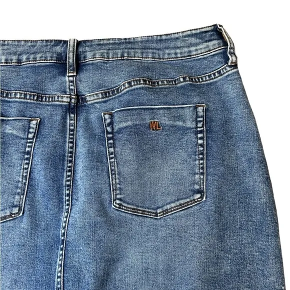 Wash Lab Denim Nordstrom Y2K High Waist Front Slit MIDI Skirt Raw Hem Size 18