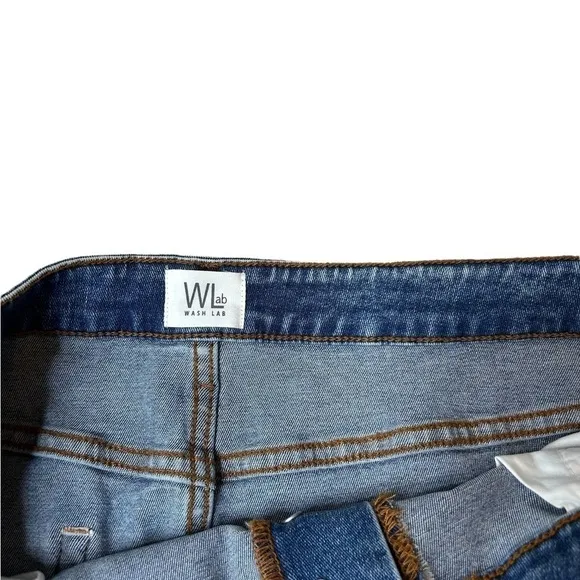 Wash Lab Denim Nordstrom Y2K High Waist Front Slit MIDI Skirt Raw Hem Size 18