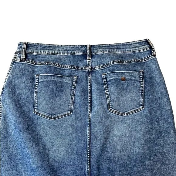 Wash Lab Denim Nordstrom Y2K High Waist Front Slit MIDI Skirt Raw Hem Size 18