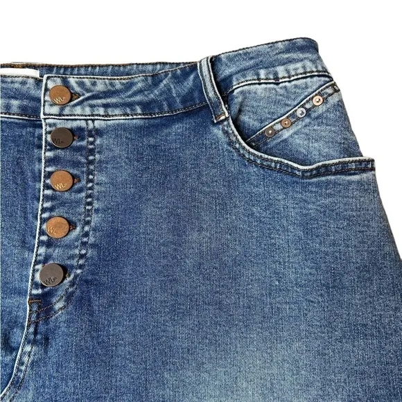 Wash Lab Denim Nordstrom Y2K High Waist Front Slit MIDI Skirt Raw Hem Size 18