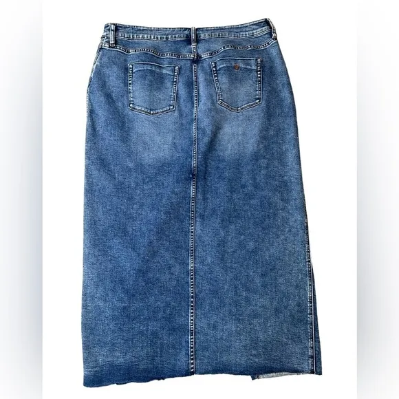 Wash Lab Denim Nordstrom Y2K High Waist Front Slit MIDI Skirt Raw Hem Size 18