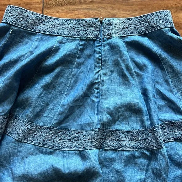 Wash Lab Taylor Lace Edge Tiered Denim Skirt Size large