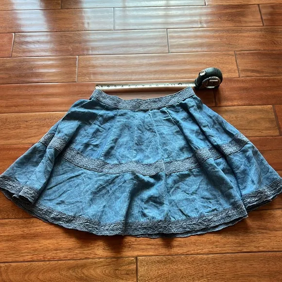 Wash Lab Taylor Lace Edge Tiered Denim Skirt Size large