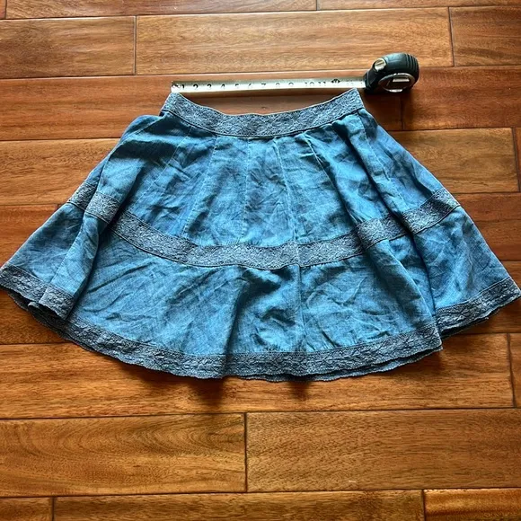 Wash Lab Taylor Lace Edge Tiered Denim Skirt Size large