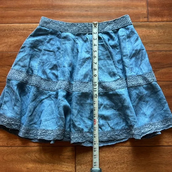 Wash Lab Taylor Lace Edge Tiered Denim Skirt Size large