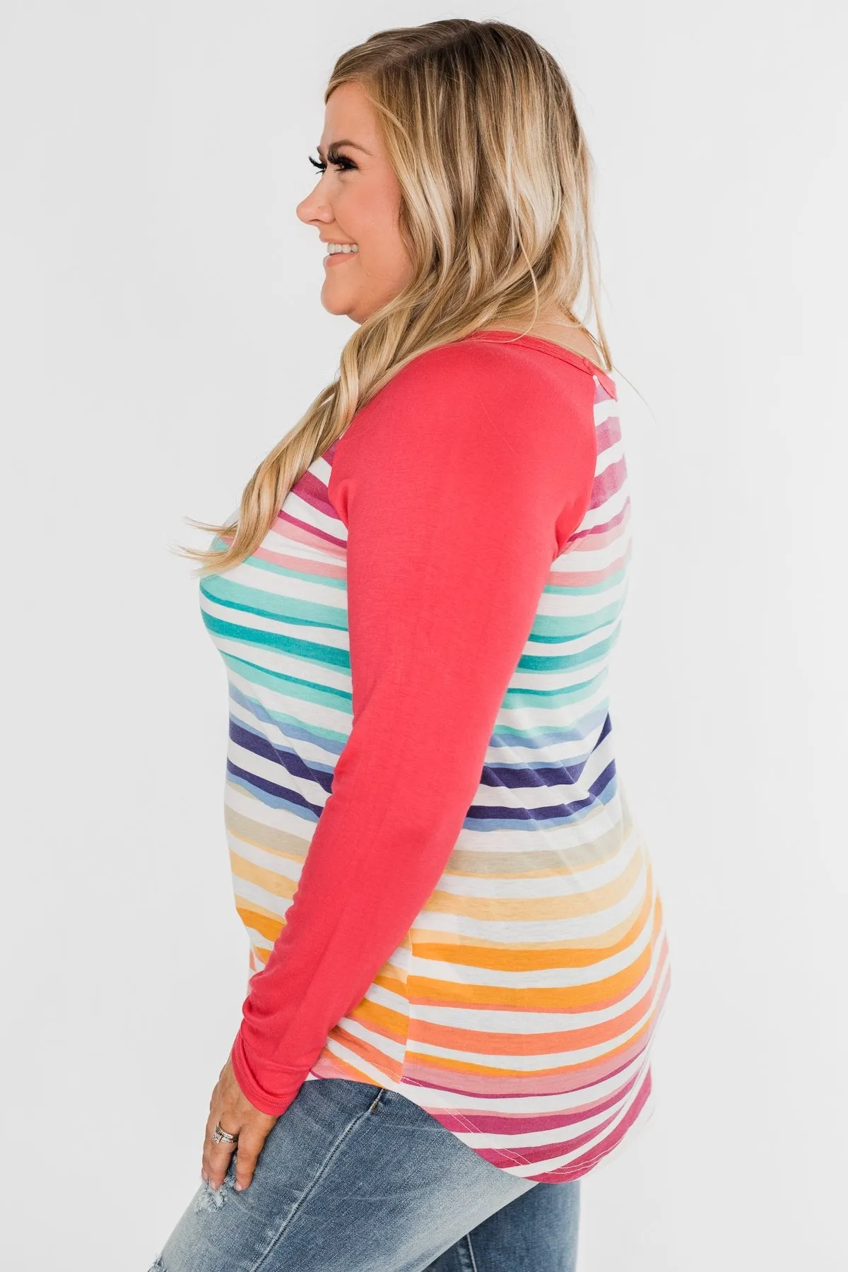 Waves of Color Striped Color Block Top- Fruit Punch