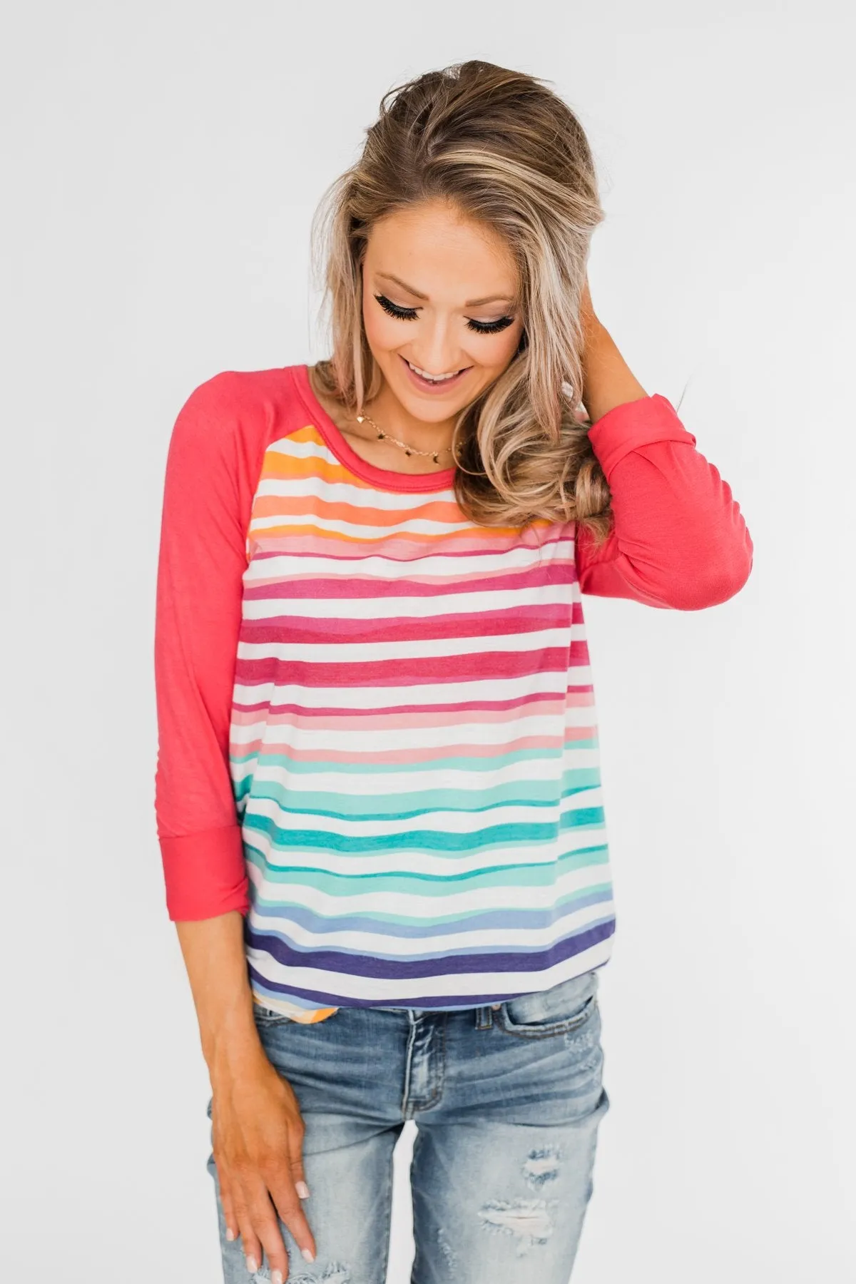 Waves of Color Striped Color Block Top- Fruit Punch