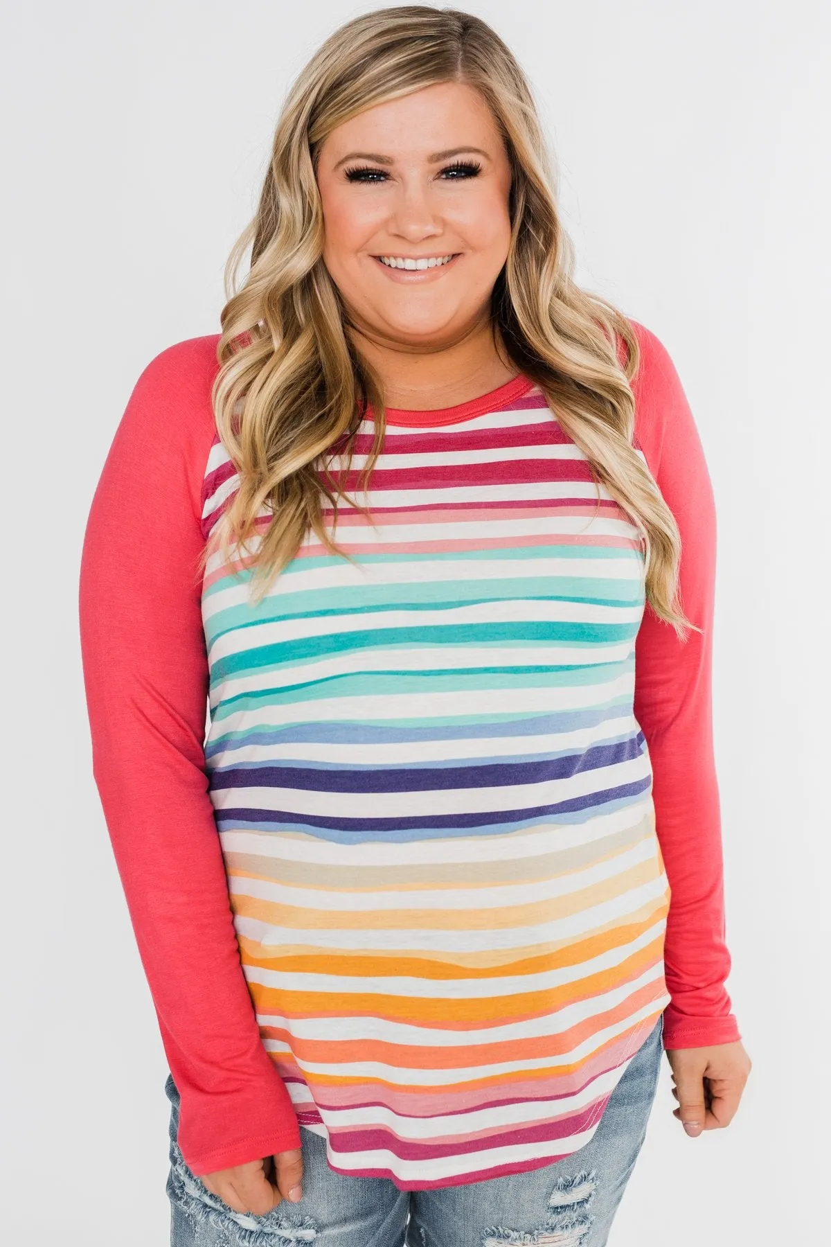 Waves of Color Striped Color Block Top- Fruit Punch