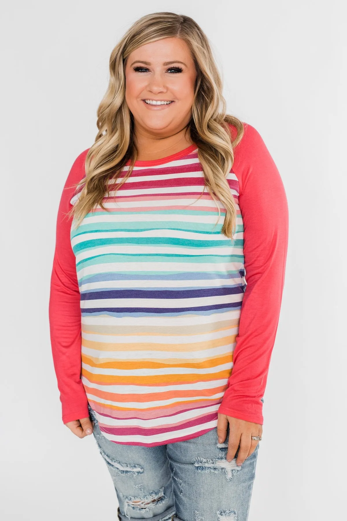 Waves of Color Striped Color Block Top- Fruit Punch