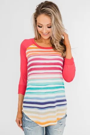 Waves of Color Striped Color Block Top- Fruit Punch