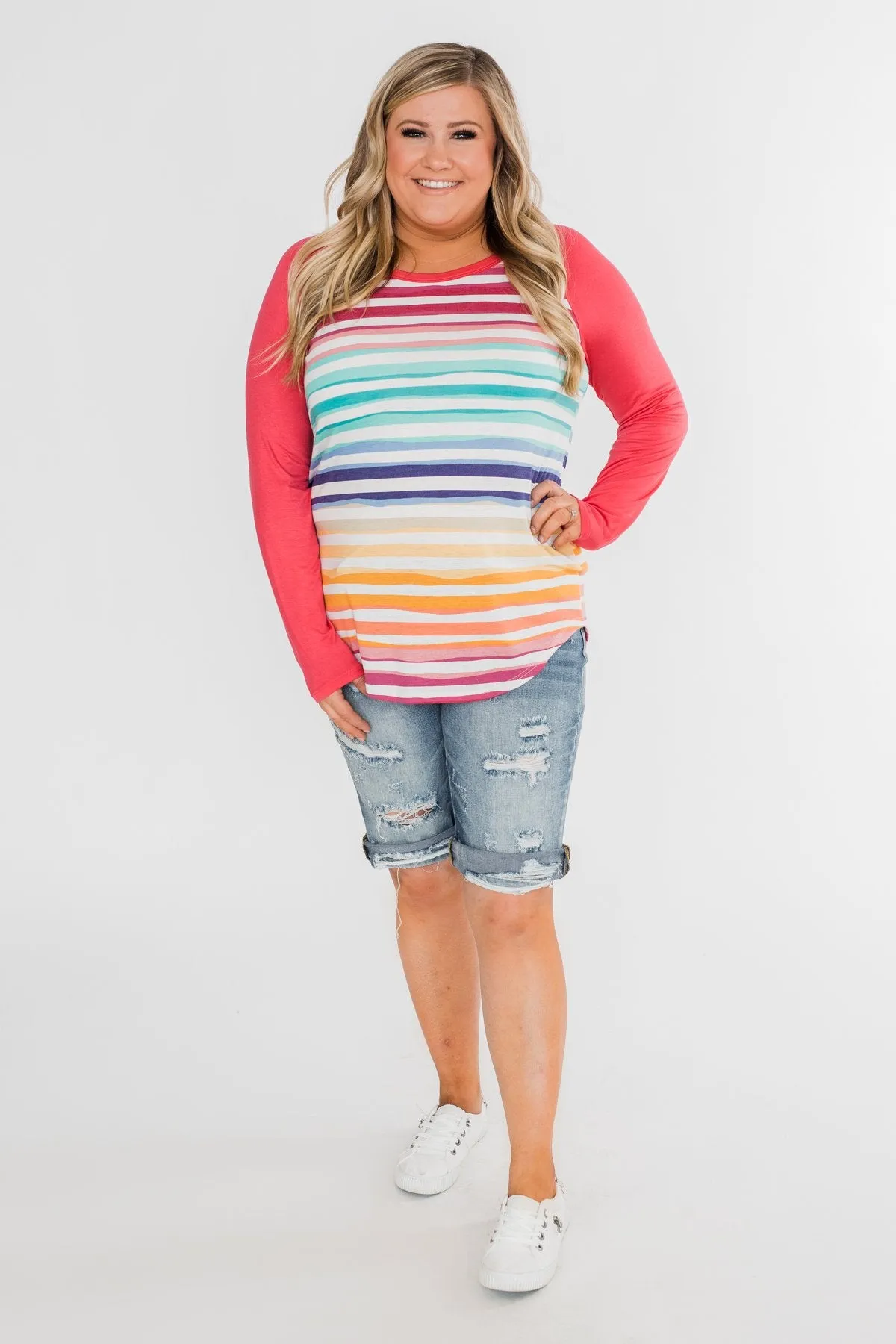 Waves of Color Striped Color Block Top- Fruit Punch