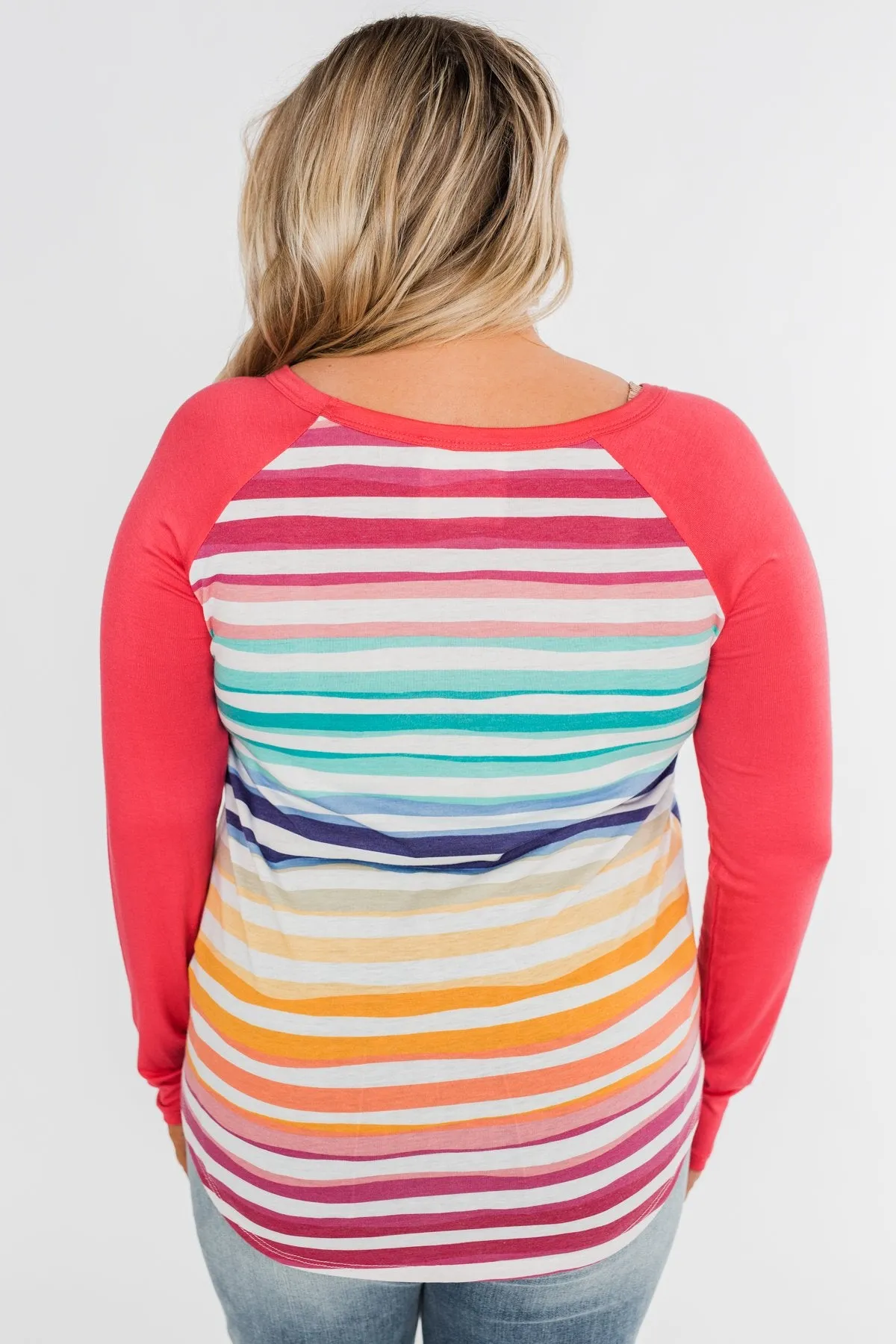 Waves of Color Striped Color Block Top- Fruit Punch