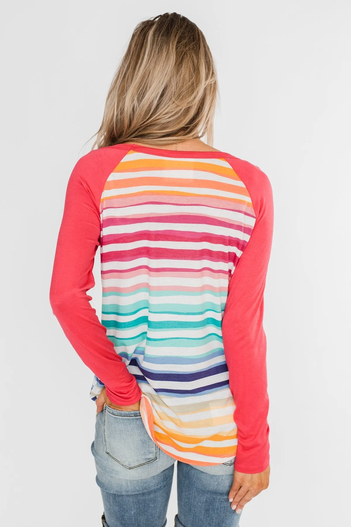 Waves of Color Striped Color Block Top- Fruit Punch
