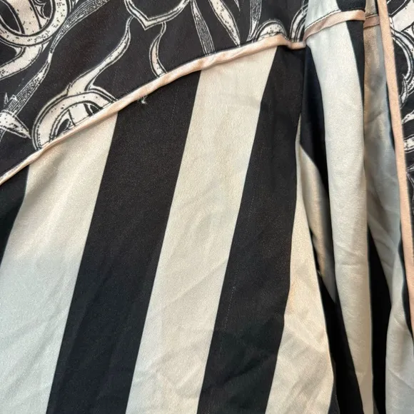 We Are Hah HAHT Striped Printed Button Down Satin Long Sleeve Pajama Shirt Sz XL