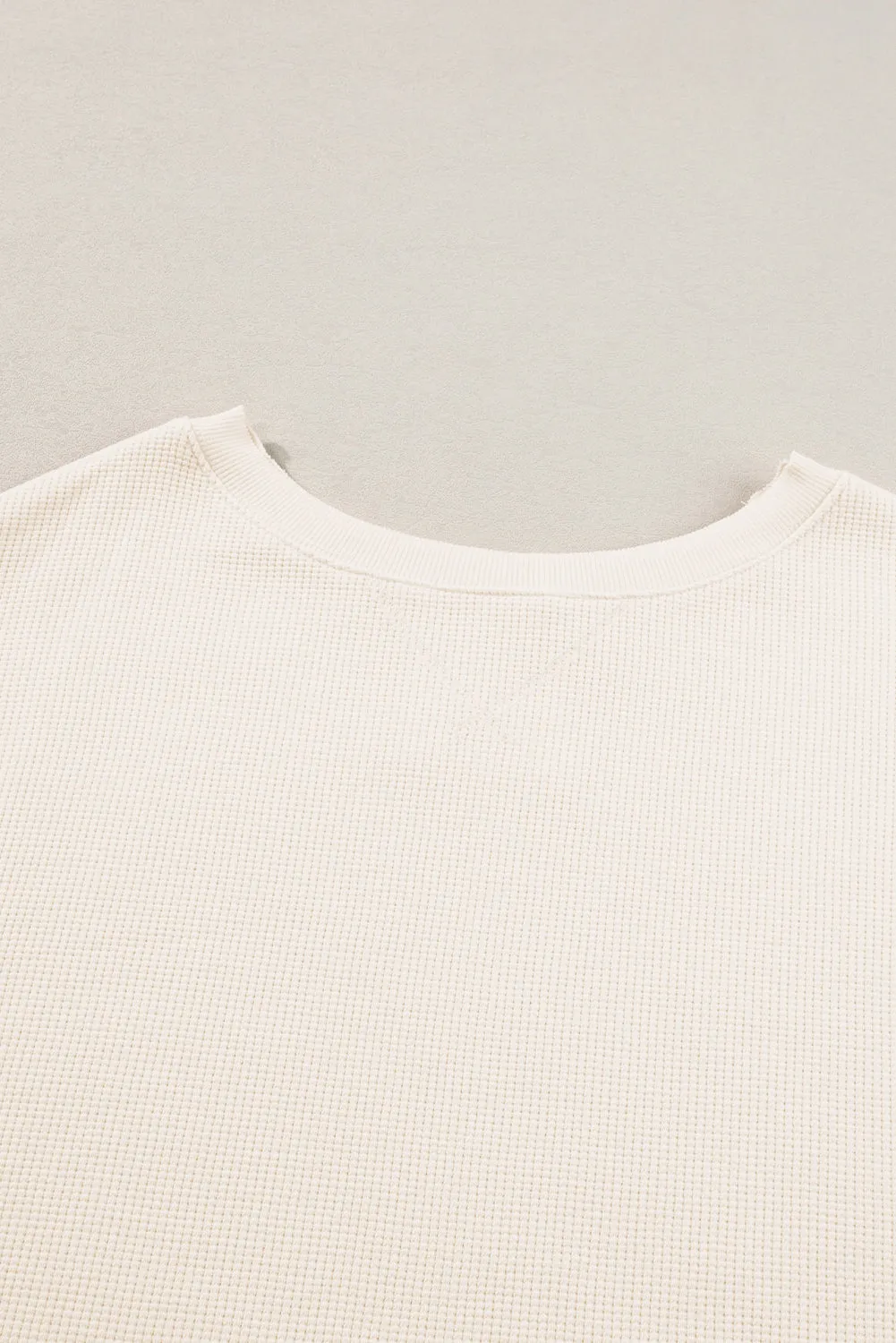 White Waffle Knit Bishop Sleeve Split Oversized Sweatshirt