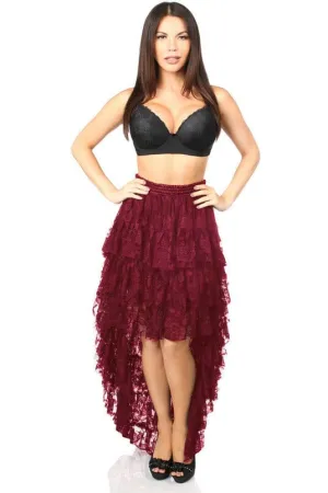 Wine High Low Lace Skirt