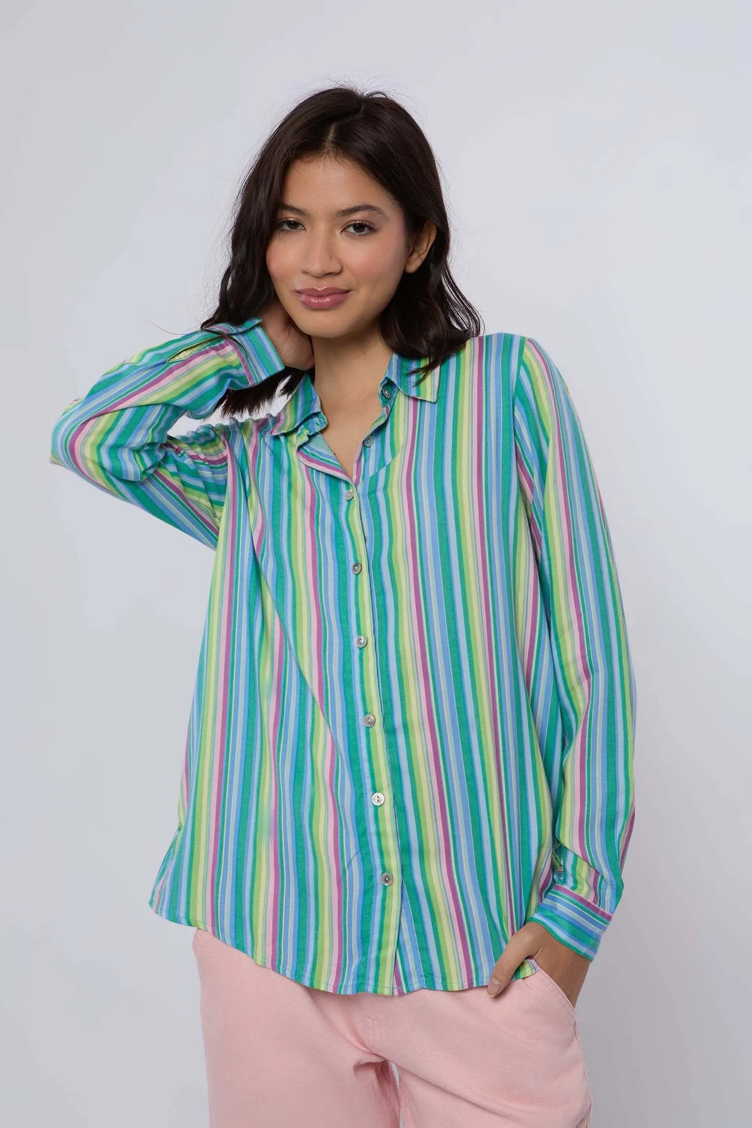Women Blouse Cotton Long Sleeves Green