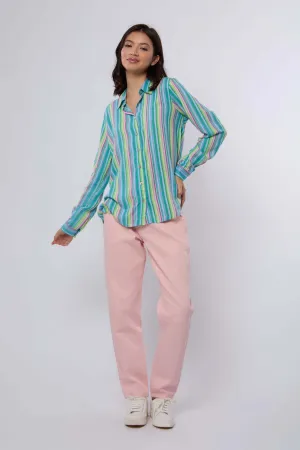 Women Blouse Cotton Long Sleeves Green