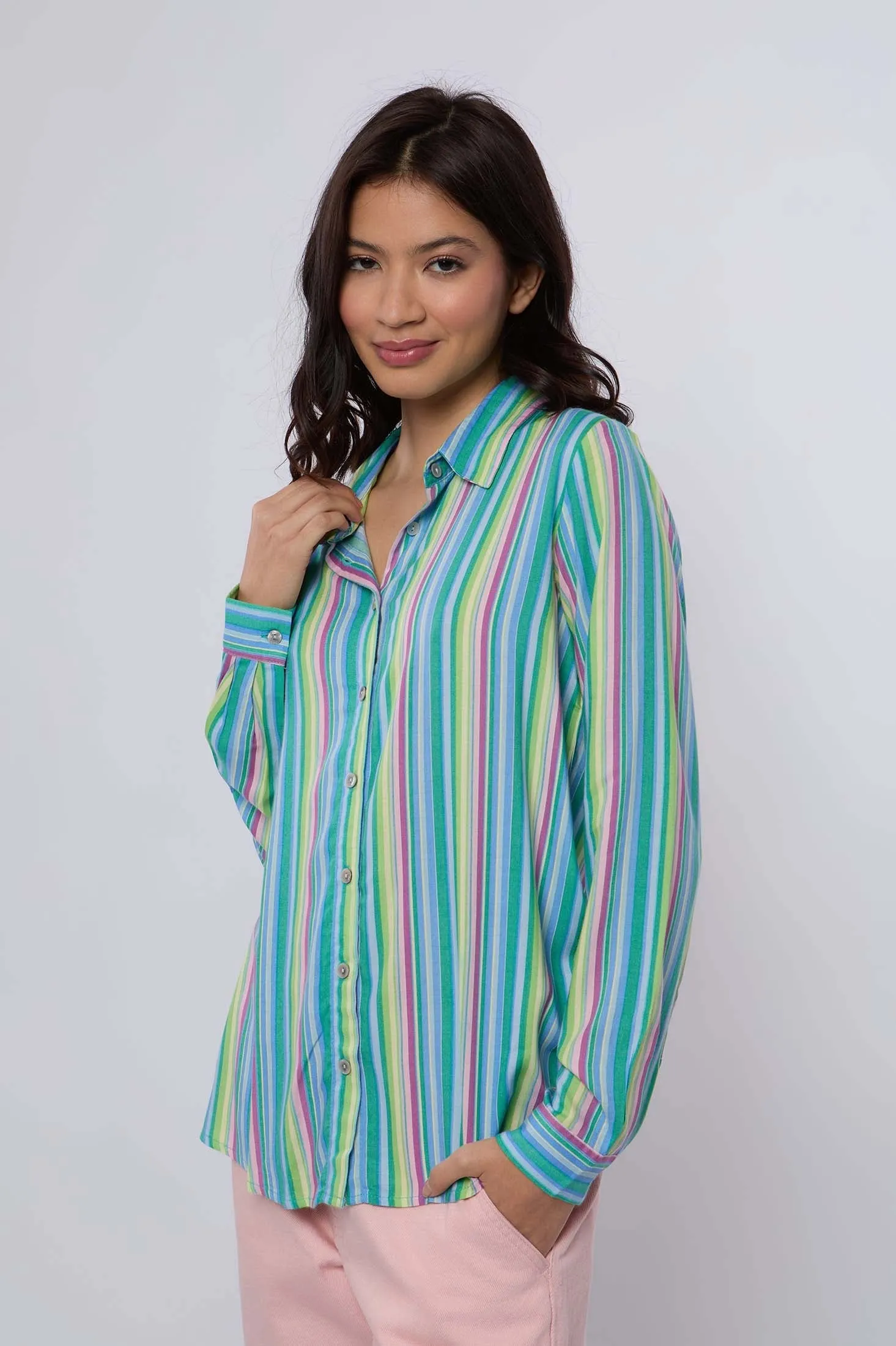 Women Blouse Cotton Long Sleeves Green