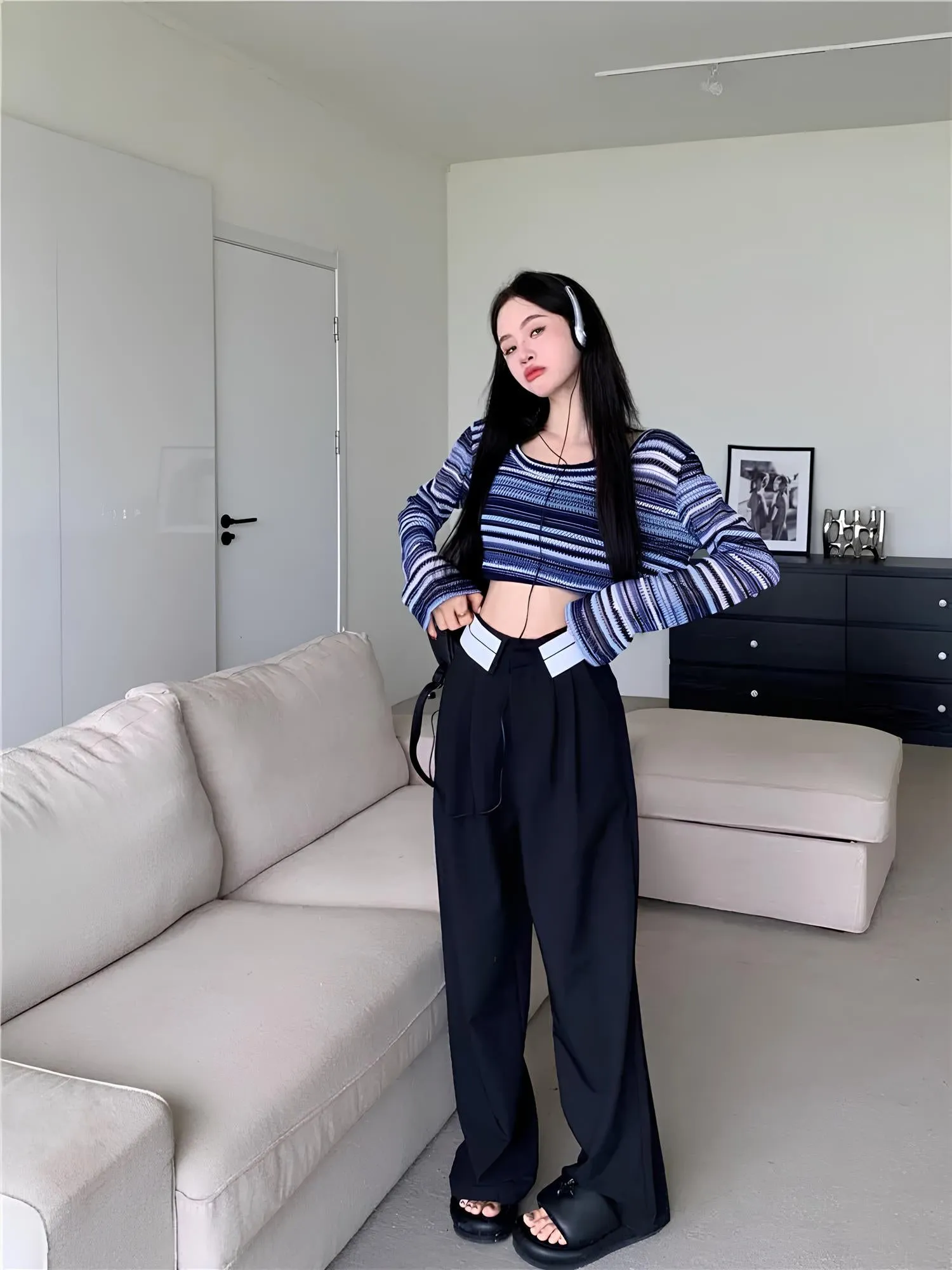 Women's Hollow-Out Striped T-Shirt – Trendy Korean Style for Everyday Wear