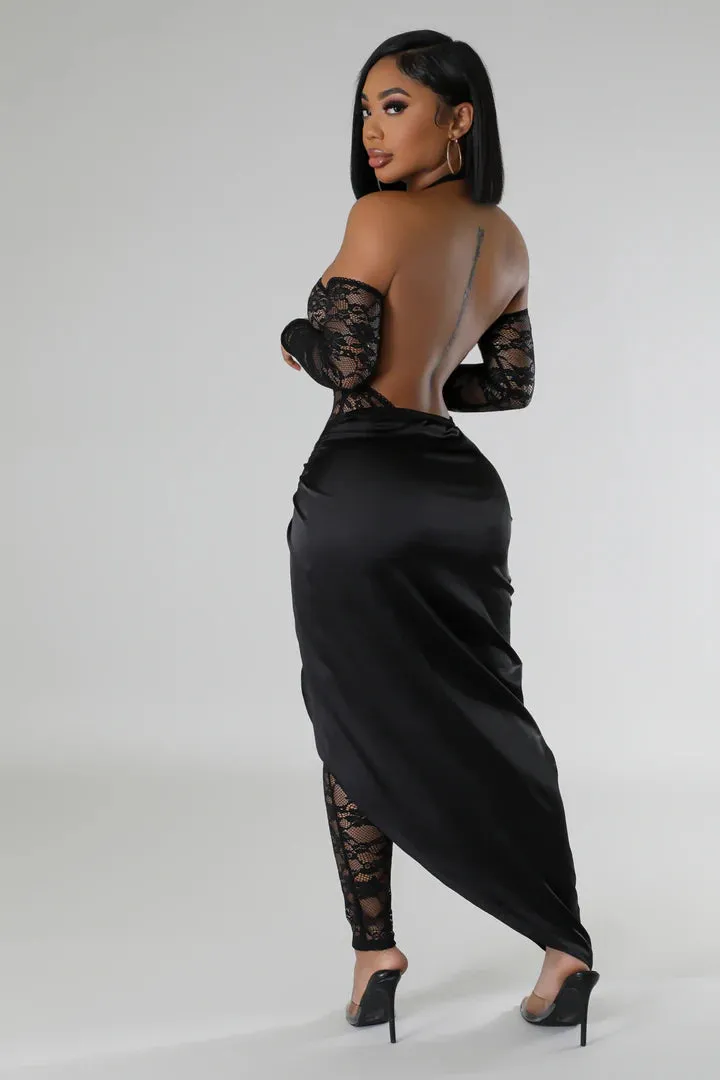 Women's Lace Mock Neck Long Sleeve Jumpsuit Skirt Set