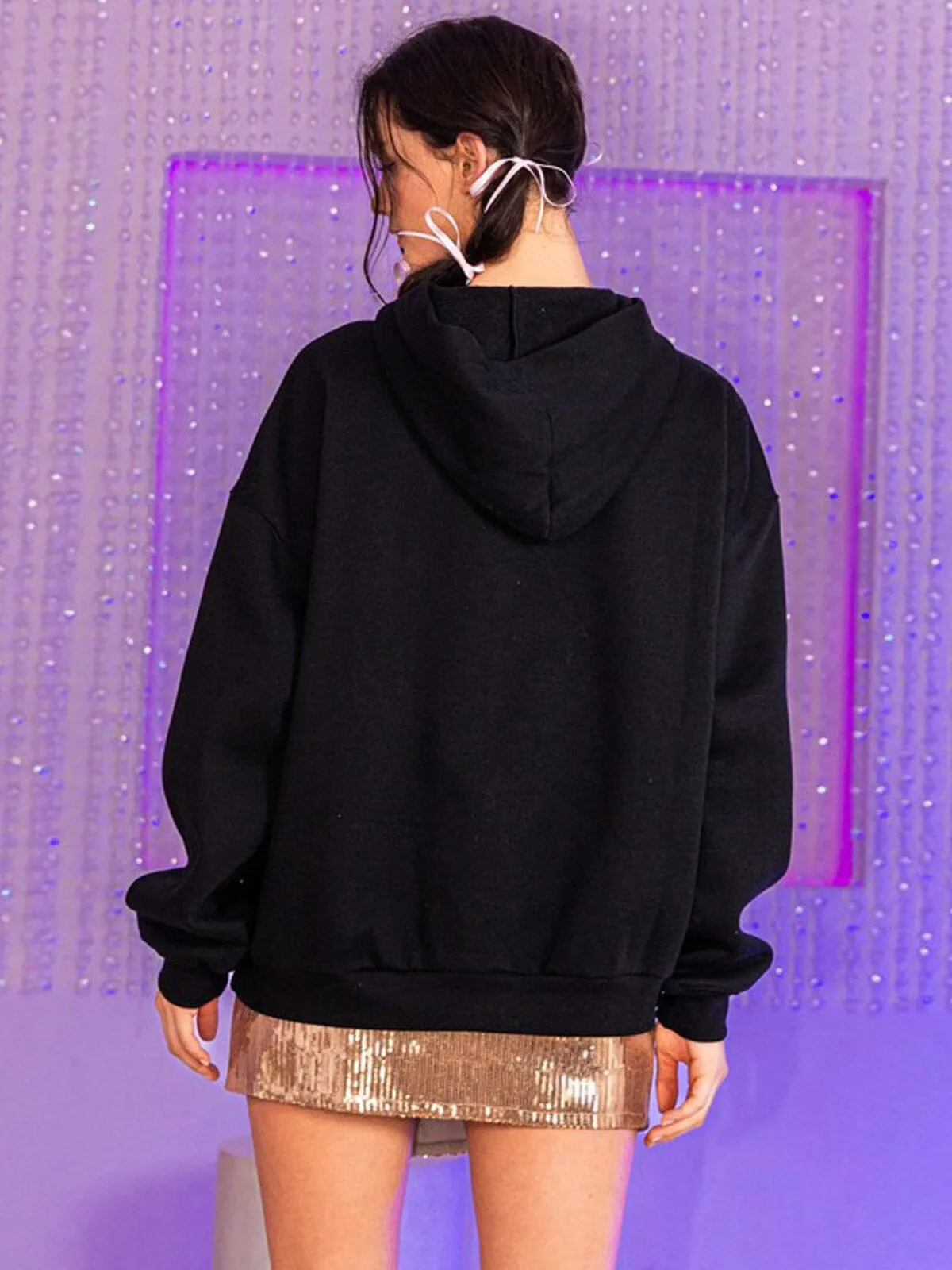 WOMEN'S LONG SLEEVE GRAPHIC HOODED PULLOVER SWEATER