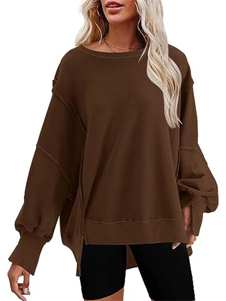 Women's Oversized Crew Neck Side Slit Street Sweatshirt