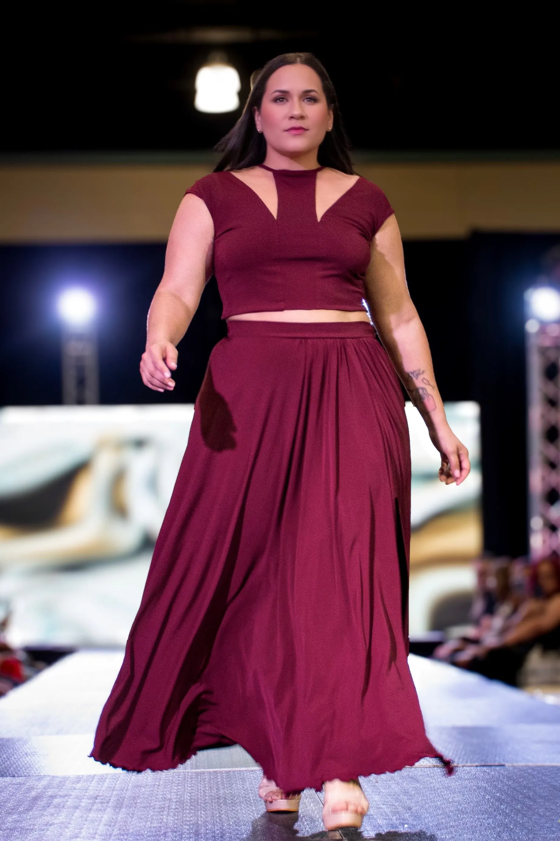 X-LARGE Claret Maxi Skirt & Crop Top Set in Wine