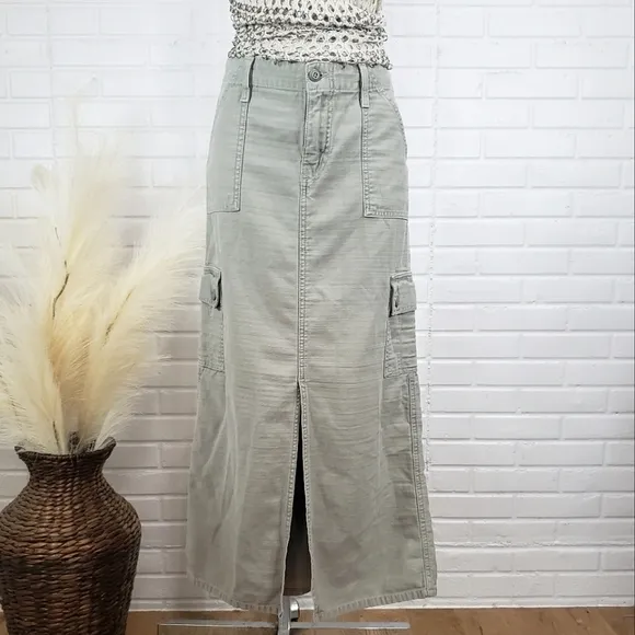 Y2K Levi Utility Denim Maxi Skirt size 4 Misses Sage Green