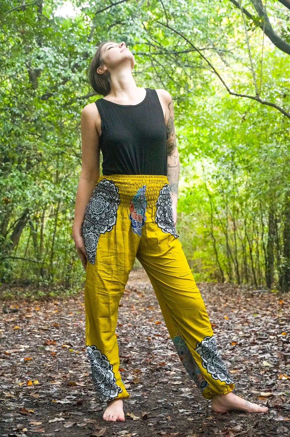 Yellow Vortex Flower Harem Pants
